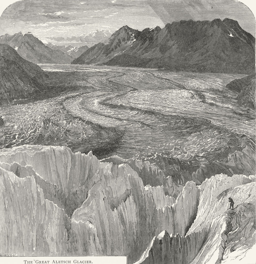 SWITZERLAND. Great Aletsch Glacier 1891 old antique vintage print picture
